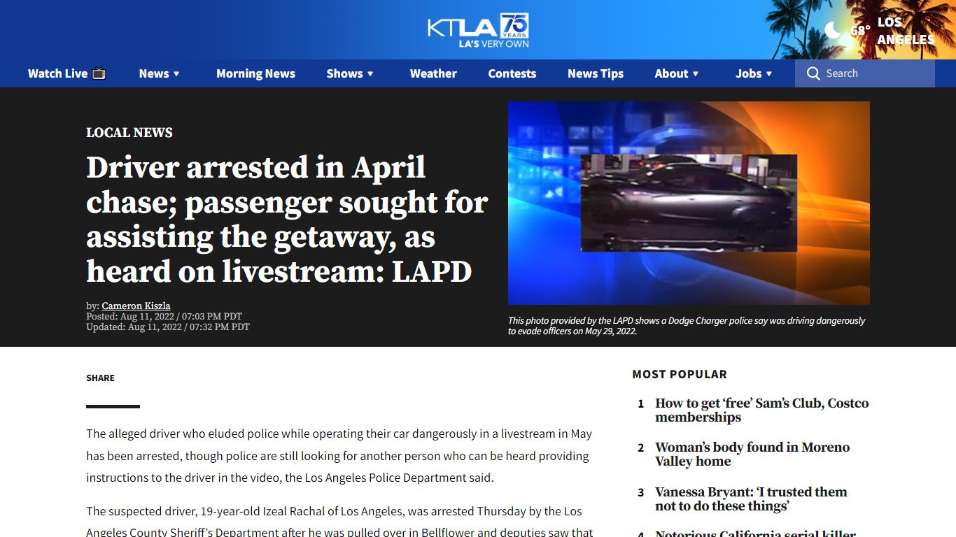 Driver arrested in April chase; passenger sought for assisting the ...
